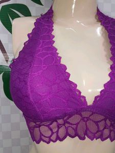 (400)Purple Lace Halter Bralette