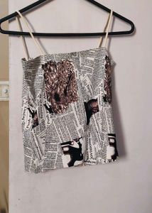 News Print Spaghetti Strap Top
