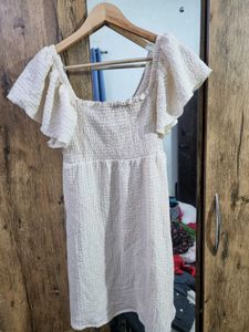 H&amp;M Cream Ruffled Sleeve Mini Dress