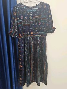 Patterned Navy Midi Dress