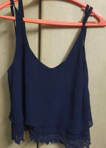 Stylish Navy Lace Trim Tank Top