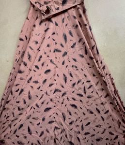 Pink Feather Print Maxi Dress