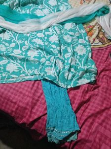 Elegant Teal Floral Kurta Set with Dupatta
