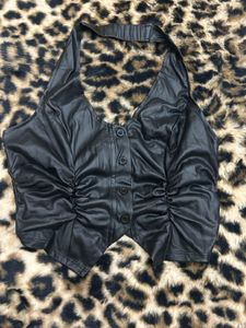 Ruched Y2k Black Halter Neck Crop Top