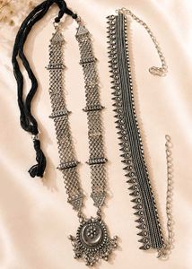 Elegant Oxidized Silver Long Necklace & Choker Com
