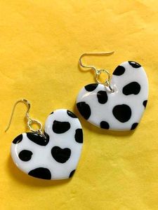 Cute Cow Print Heart Earrings