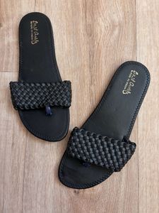Stylish Black Woven Flat Sandals