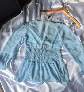 Chic Blue Smocked Blouse