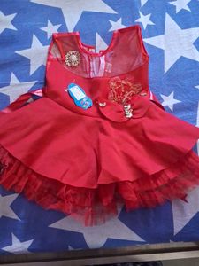 Red Colour Net Frok