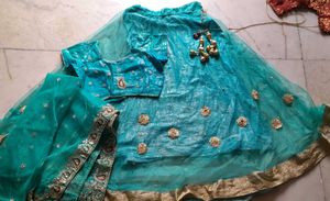 Teal lehnga choli set with earrings freebie