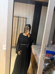 Elegant Black Pleated Maxi Dress🎀🦋🧚🏻‍♀️
