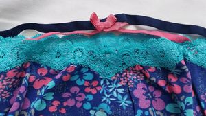 Blue Floral Print Panty With Lace Detail
