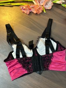 Hot Pink with blk eyelash lace Corset Bra