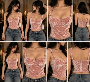 Pink Velvet Bustier Crop Top
