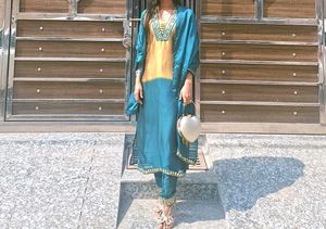 Stunning Teal & Yellow Kurta Set