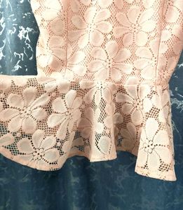 Elegant peach colour Lace Peplum Top