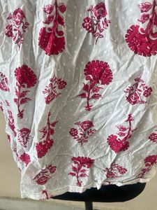 White Kurta with Pink Floral Print