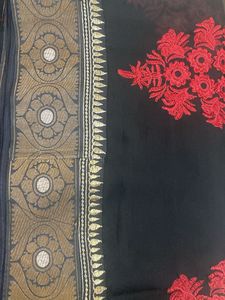 New Saree - Black with red embroidery