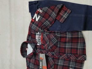 kid's Plaid Shirt and Navy Pants Set