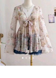 Sheer Floral Butterfly Tie-Front Top