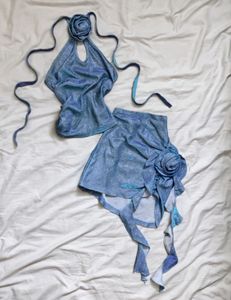 Sparkly Blue Halter Top & Skirt Set