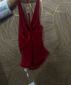 Red Halter Neck Ruched top with tag