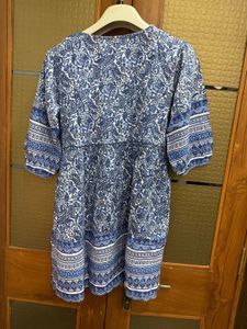 Blue white flowy a line dress