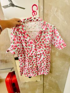 Strawberry Print Pajama Top