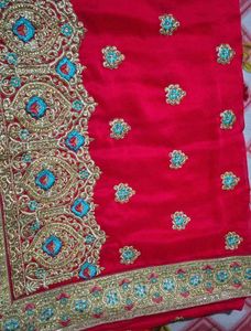 Stunning Embroidered Pink Silk Saree