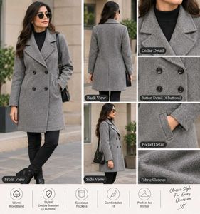 Stylish Double-Breasted Wool Blend Coat