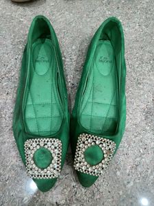 Emerald Green Embellished Flats