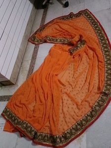 Orange Embroidered Saree 🧡