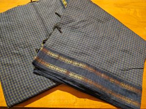 Grey Checked Arani Silk Saree with Tassels