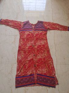 Red & Purple Cotton Kurta