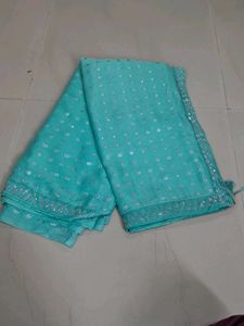 Stunning Teal Saree with Mirror Work