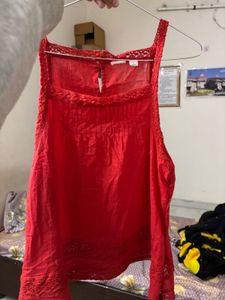 Boho Red Lace Trimmed Sleeveless Top