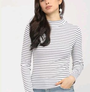 Chic Striped Mock Neck Top