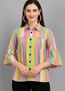 Rainbow Striped Bell Sleeve Top