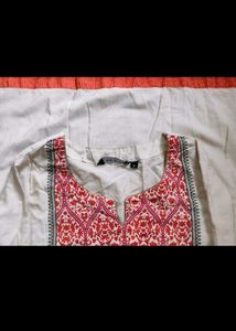 Elegant Cream &amp; Orange Printed Kurti