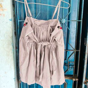 Striped Embroidered Spaghetti Strap Top