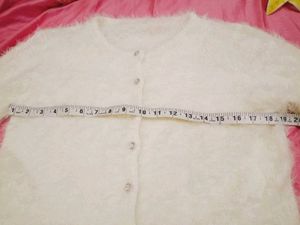 Cream Fuzzy Cardigan with Rhinestone Buttonons
