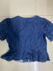 Denim Square Neck Peplum Top