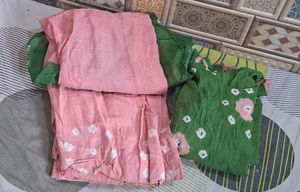 Green Bandhani Kurta Set with Pink Palazzo