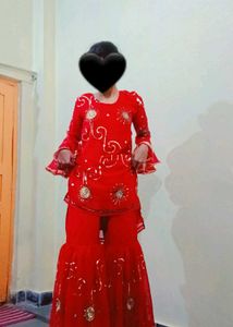Stunning Red Embellished Kurta Set