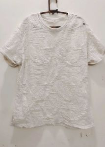 Textured Paisley Devore  White Tee