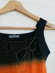 Orange &amp; Black Embellished Tank Top