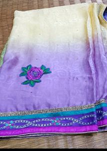 Beautiful Lavender Saree with Floral Embroidery