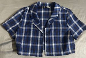 Blue Plaid Cropped Shirt