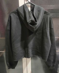 Black Cropped Zip Up Hoodie