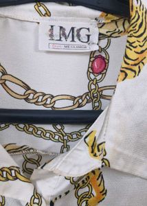 Chic Chain &amp; Tiger Print Button-Up Shirt